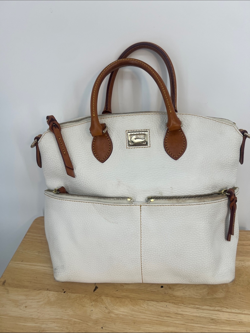 Dooney & Bourke Pebble Grain Domed Satchel White Purse Bag